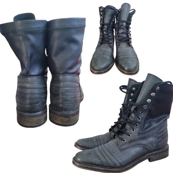 Free People Navy Lace-Up Moto Boots - Picture 3 of 5